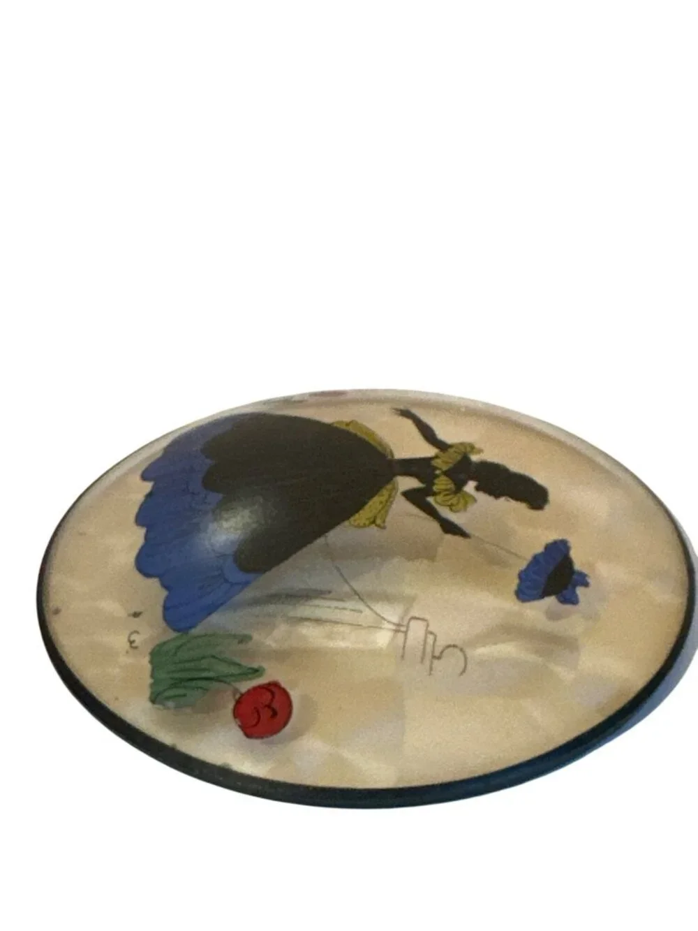Vintage Peter Watsons Hand-Painted Convex Wall Plate Silhouette Woman Floral